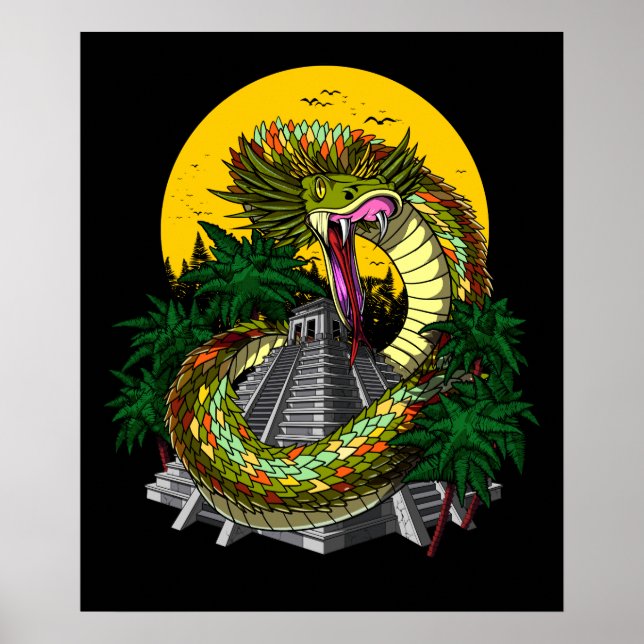 Poster Quetzalcoatl Aztec Cobra da Pirâmide Maya (Frente)