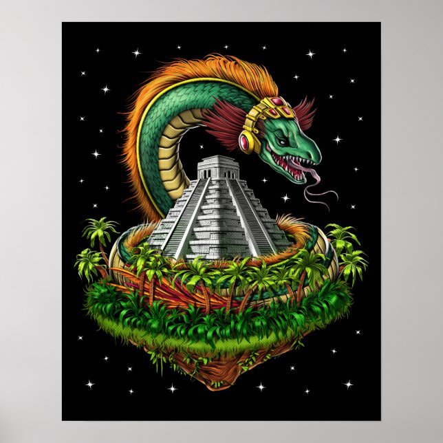 Poster Quetzalcoatl Aztec Feathered - Deus Serpente (Frente)
