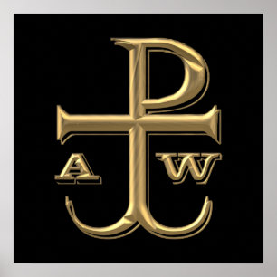 Pôster Qui-Ró "3-D" dourado com âncora