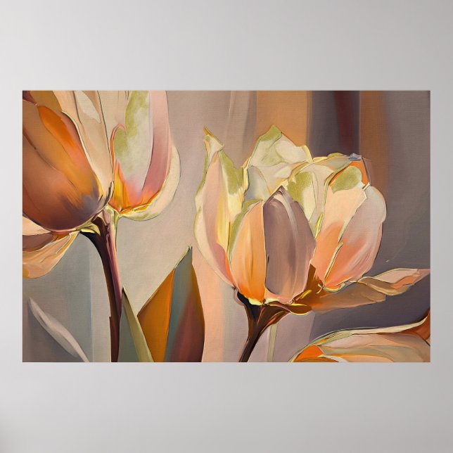 Poster Quiet Bloom – Abstract Tulips In Soft Gold (Frente)