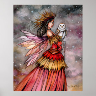 Poster Quiet Ember Fairy and Owl Fantasy Art