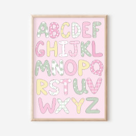 Poster Quilt Art Print Set: Alphabet on Pink Background