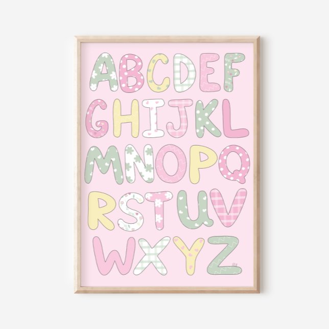 Poster Quilt Art Print Set: Alphabet on Pink Background (Criador carregado)