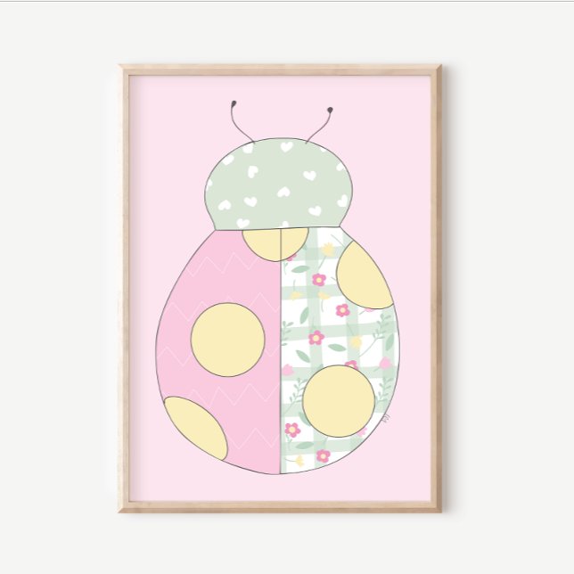 Poster Quilt Art Print Set: Ladybug on Pink Background (Criador carregado)