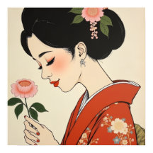 Quimono Vermelho Geisha Japonesa Estilo Ukiyo-e