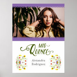 Poster Quinceaner Foto Floral Mexicano Roxo Tradicional