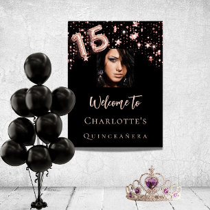 Poster Quinceanera black rosa gold estrelas bem-vindas