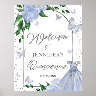 Poster Quinceanera Butterflys Dusty Blue - Sinal de boas-