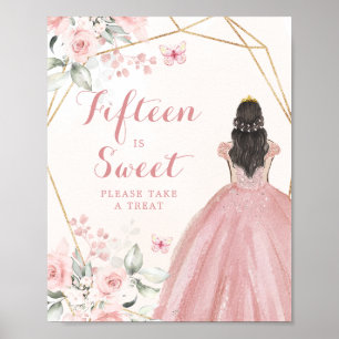 Poster Quinceañera Cinzenta Geométrica Rosa Quinze é Doce