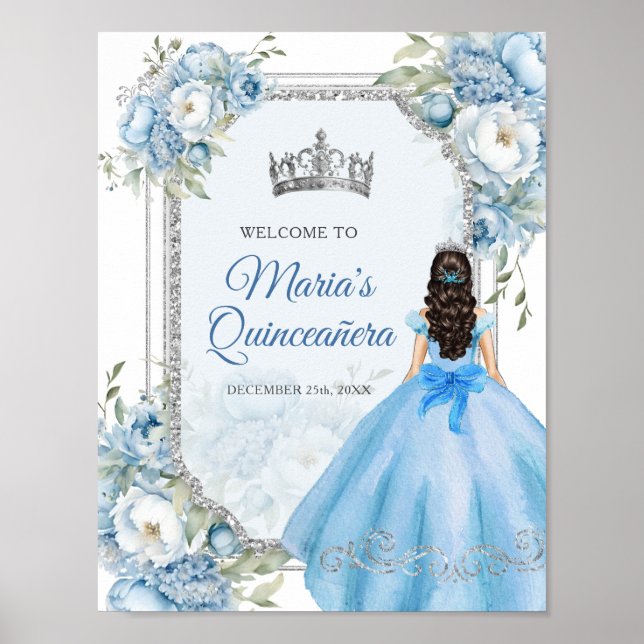 Poster Quinceañera da Coroa Floral Azul (Frente)