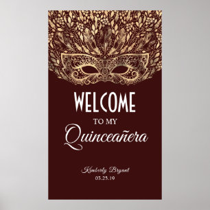 Poster Quinceañera Dourada Mask Welcome