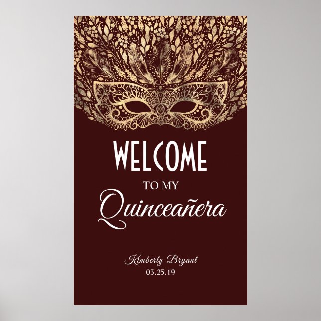 Poster Quinceañera Dourada Mask Welcome (Frente)