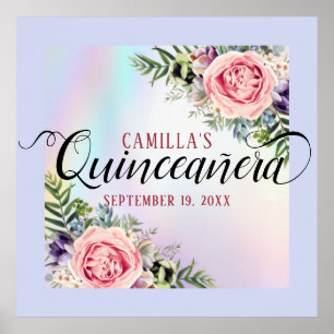 Poster Quinceañera Floral Romântica Enlegante