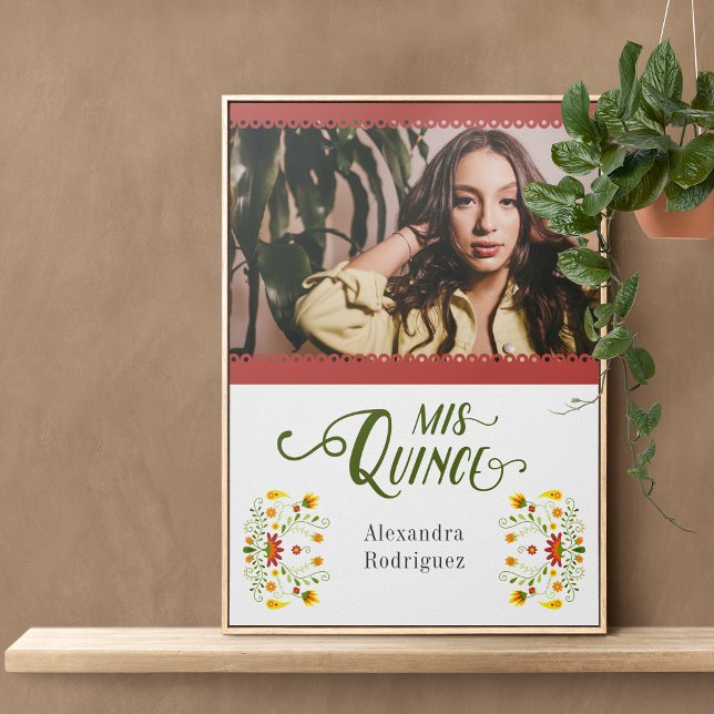 Poster Quinceanera Foto Floral Mexicana Vermelha Tradicio (Criador carregado)