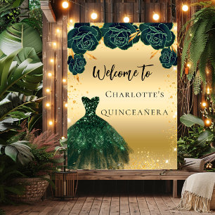 Poster Quinceanera green gold flores para vestimenta bem