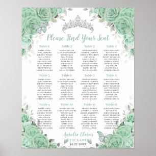 Poster Quinceañera Mint Green Floral Silver Seating Seati