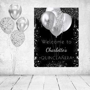 Poster Quinceanera negro de prata, bem-vindo