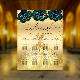 Poster Quinceanera, ouro verde, flores