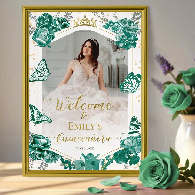 Poster Quinceanera Photo Welcome Sinal Emerald Green (Criador carregado)