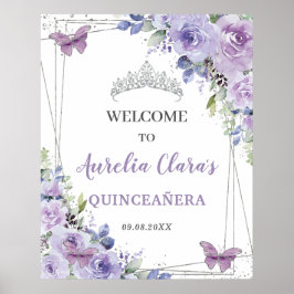 Poster Quinceañera Purple Lilac Floral Borboletas