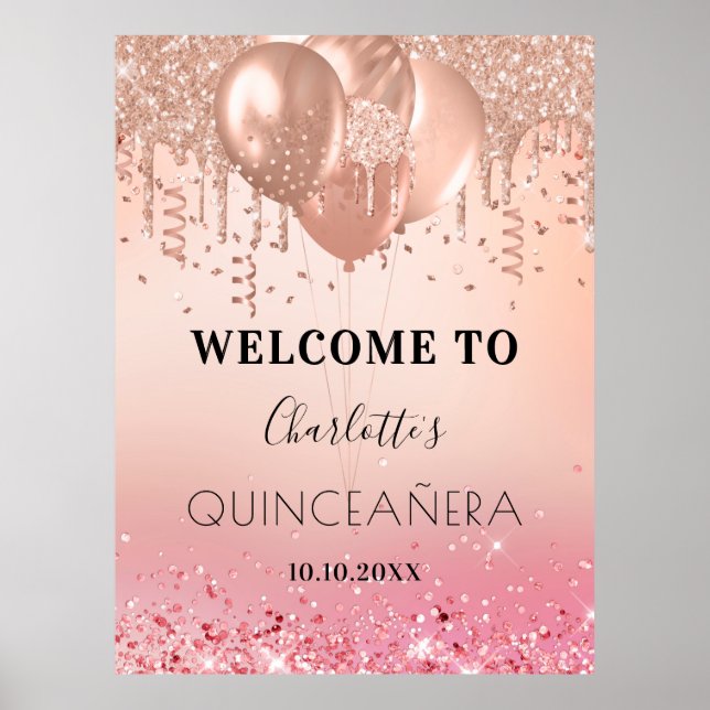 Poster Quinceanera rosa rosa rosa rosa rosa ouro rosa bri (Frente)