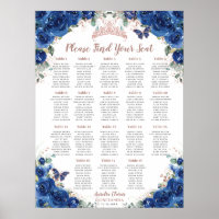 Quinceañera Royal Blue Floral Rosa Dourado Seating