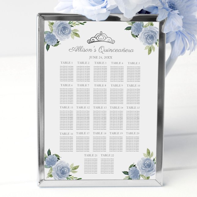 Poster Quinceanera Silver Tiara Blue Floral (Criador carregado)