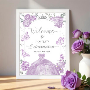 Poster Quinceanera Sinal de Boas-Vindas Lavanda Vestido F