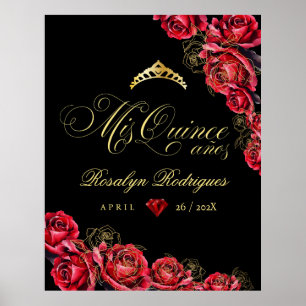 Poster Quinceanera - Sinal de decoração de ouro vermelho
