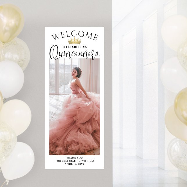 Poster Quinceañera Welcome Modern Script Large Photo (Criador carregado)