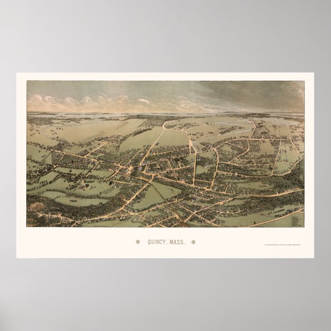 Poster Quincy, Mapa Panorâmico MÃE - 1877 (Frente)