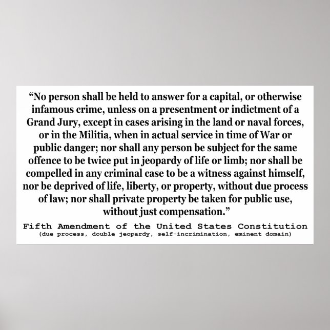 Poster Quinta Emenda à Constituição dos Estados Unidos (Frente)