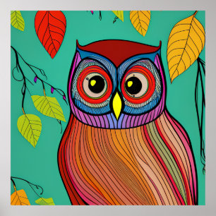 Poster Quirky Colorful Folk Art Abstrato Owl