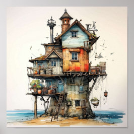 Poster Quirky Seaside Shack Art