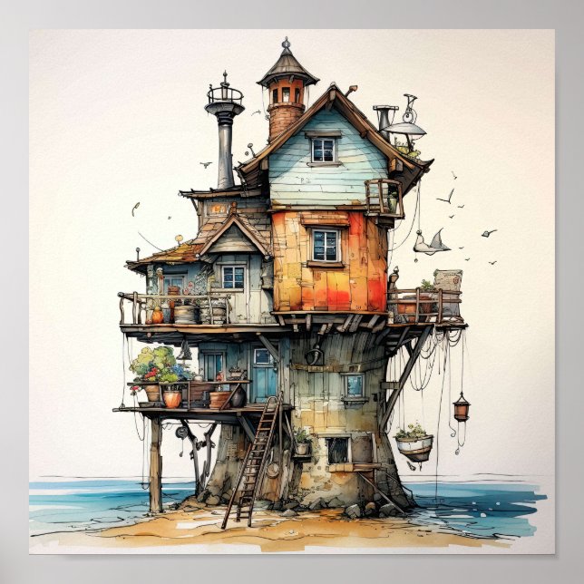 Poster Quirky Seaside Shack Art (Frente)