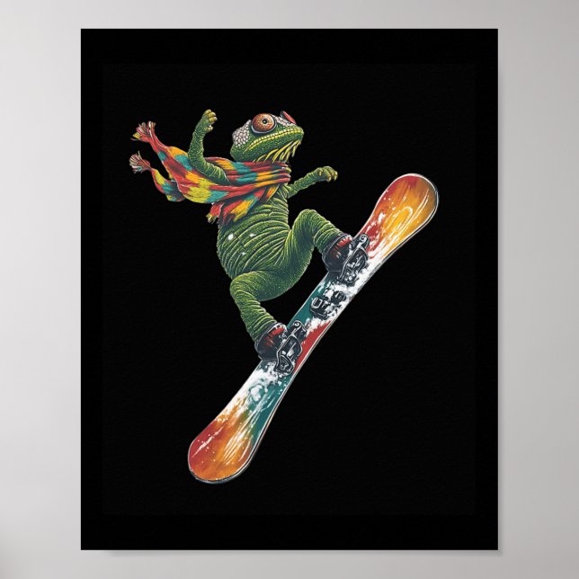 Poster Quirky Snowboard Lizard Winter Sports (Frente)