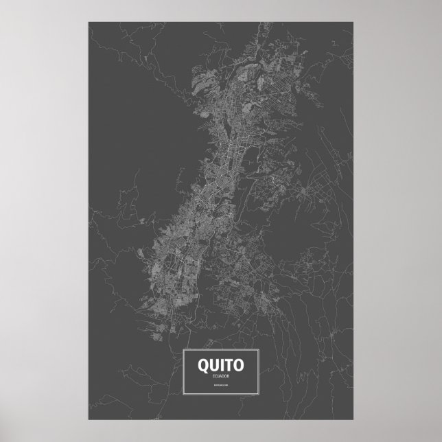 Pôster Quito, Equador (branco no preto) (Frente)