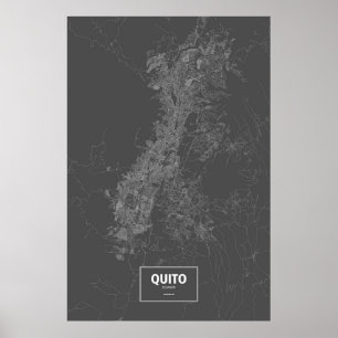 Pôster Quito, Equador (branco no preto)