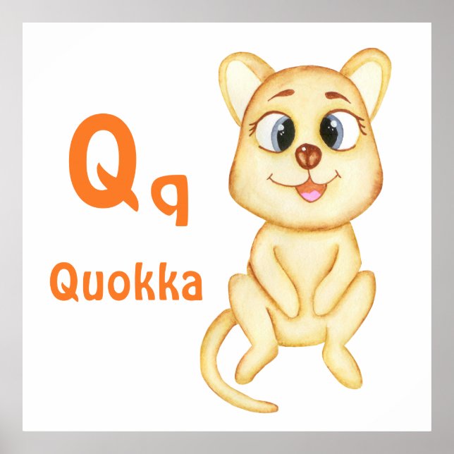 Poster Quokka personalize ABC: Carta Q - Adicionar seu no (Frente)