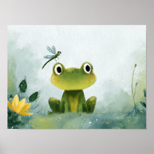 Poster Rã Fofa & Libélula – Ilustração de Natureza Suave