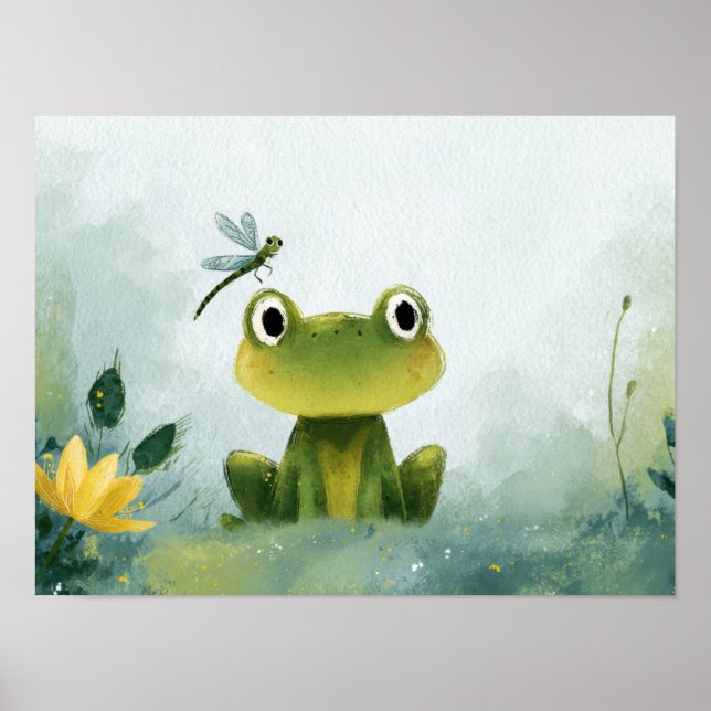 Poster Rã Fofa & Libélula – Ilustração de Natureza Suave (Frente)