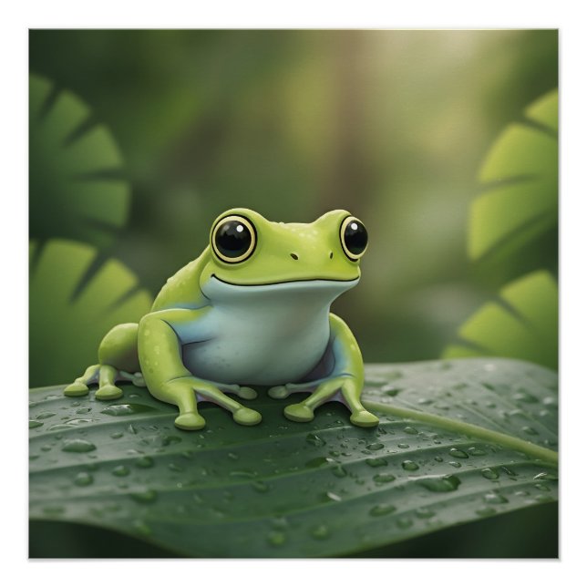 Pôster Rã Verde Fofa na Folha (Frente)