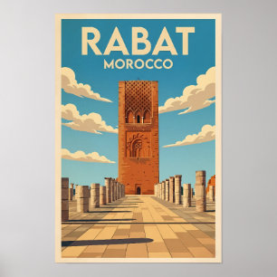 Poster Rabat Marrocos Ilustração Viagem Arte Vintage