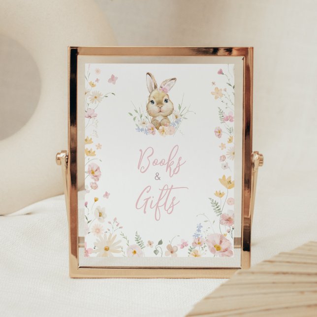 Poster Rabbit Alguns livros e presentes de Chá de fraldas (Somebunny Rabbit Baby Shower Books and Gifts Sign)