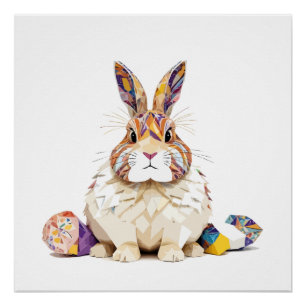 Pôster Rabbit Brincando De Uma Alegria Adorável E Colorid