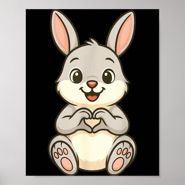 Poster Rabbit Bunny Doing Heart With Hands Valentines Day (Frente)