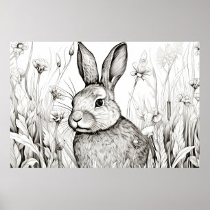 Poster Rabbit Bunny Peaceful Nature Prairie Sketart