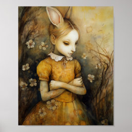 Poster Rabbit Child in a Yellow Floral Vress