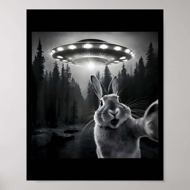 Poster Rabbit Selfie With Ufo - Funny Bunny Graphic Alien (Frente)