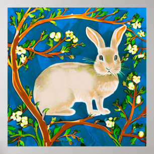 Poster Rabbit selvagem e ramificações de flores
